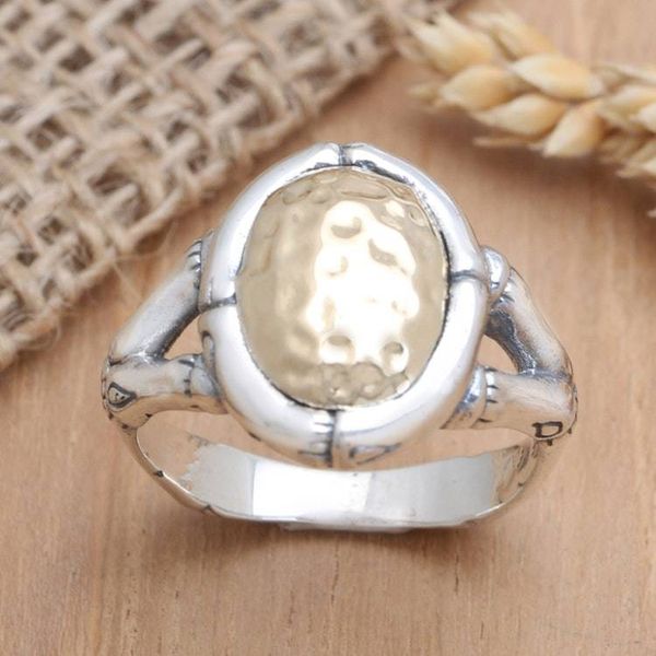 Alternate image for Mens Gold-Accented Cocktail Ring with Hammered Finish Golden Cave