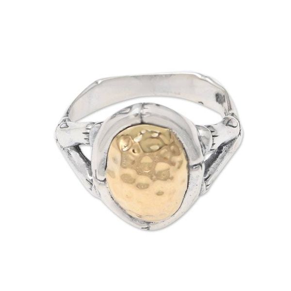 Alternate image for Mens Gold-Accented Cocktail Ring with Hammered Finish Golden Cave