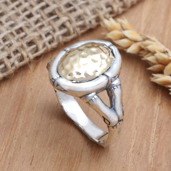 Alternate image for Mens Gold-Accented Cocktail Ring with Hammered Finish Golden Cave