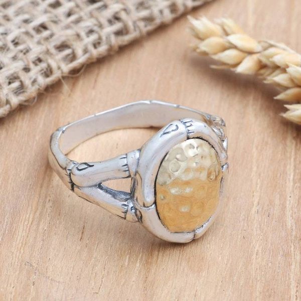Alternate image for Mens Gold-Accented Cocktail Ring with Hammered Finish Golden Cave