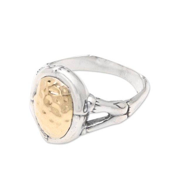 Alternate image for Mens Gold-Accented Cocktail Ring with Hammered Finish Golden Cave