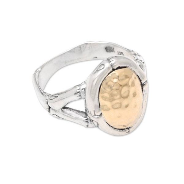 Alternate image for Mens Gold-Accented Cocktail Ring with Hammered Finish Golden Cave