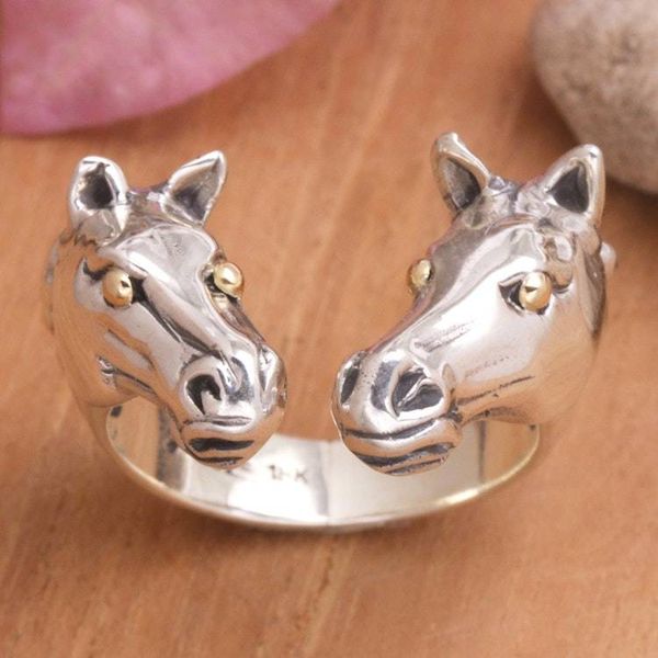 Alternate image for Mens Gold-Accented Wrap Ring with Horse Motif Wild Stallion