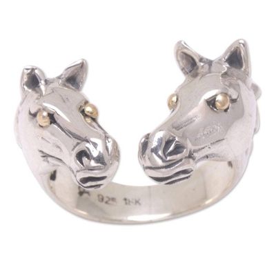 Alternate image for Mens Gold-Accented Wrap Ring with Horse Motif Wild Stallion
