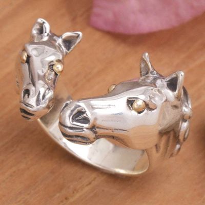 Alternate image for Mens Gold-Accented Wrap Ring with Horse Motif Wild Stallion