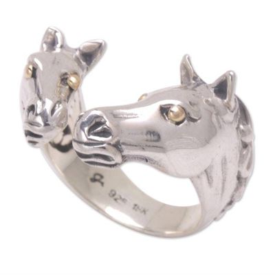 Alternate image for Mens Gold-Accented Wrap Ring with Horse Motif Wild Stallion