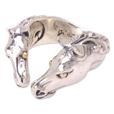 Alternate image for Mens Gold-Accented Wrap Ring with Horse Motif Wild Stallion
