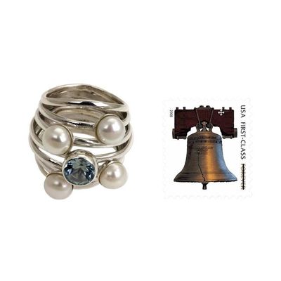 Alternate image for Pearl and Blue Topaz Cocktail Ring Heavens Above