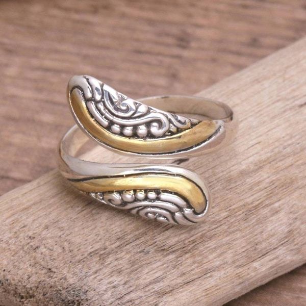 Alternate image for Gold Accented Sterling Silver Wrap Ring Handmade in Bali Golden Viper