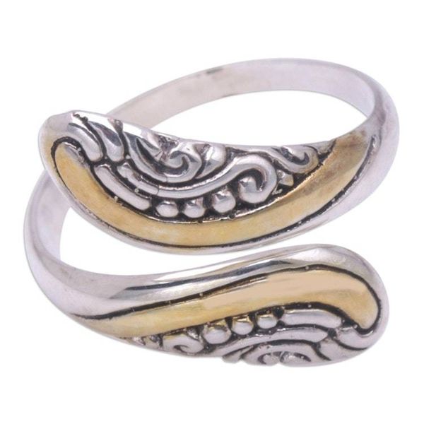 Alternate image for Gold Accented Sterling Silver Wrap Ring Handmade in Bali Golden Viper
