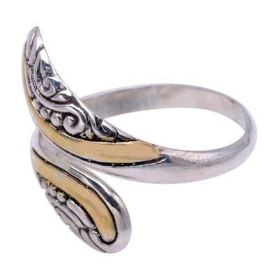 Alternate image for Gold Accented Sterling Silver Wrap Ring Handmade in Bali Golden Viper