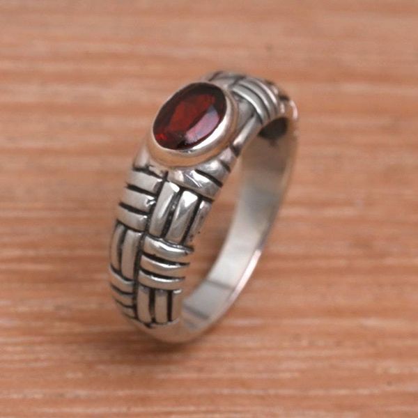 Alternate image for Sterling Silver Garnet Gemstone Bamboo Grove Balinese Ring Bamboo Grove