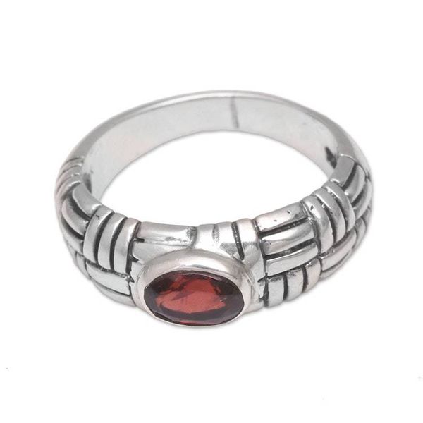 Alternate image for Sterling Silver Garnet Gemstone Bamboo Grove Balinese Ring Bamboo Grove