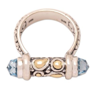 Alternate image for Mens 18k Gold-Accented Cocktail Ring with Blue Topaz Stones Chic Gentleman