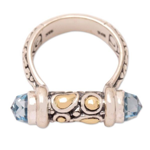 Alternate image for Mens 18k Gold-Accented Cocktail Ring with Blue Topaz Stones Chic Gentleman