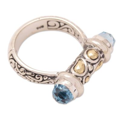 Alternate image for Mens 18k Gold-Accented Cocktail Ring with Blue Topaz Stones Chic Gentleman