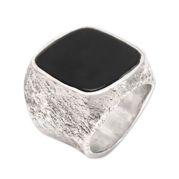 Alternate image for Mens Square Onyx Signet Ring from Bali Night Window