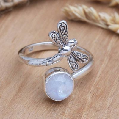 Alternate image for Wrap Ring with Rainbow Moonstone Dragonfly Path