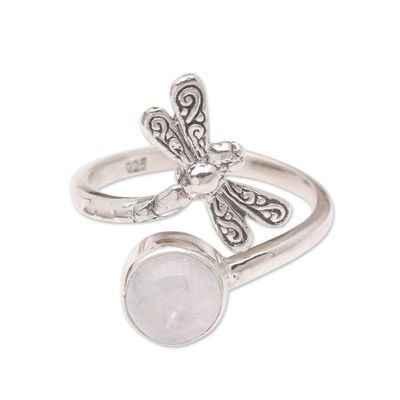 Alternate image for Wrap Ring with Rainbow Moonstone Dragonfly Path