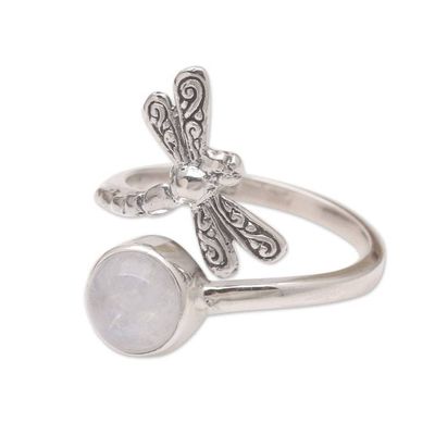 Alternate image for Wrap Ring with Rainbow Moonstone Dragonfly Path