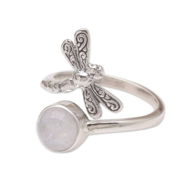 Alternate image for Wrap Ring with Rainbow Moonstone Dragonfly Path