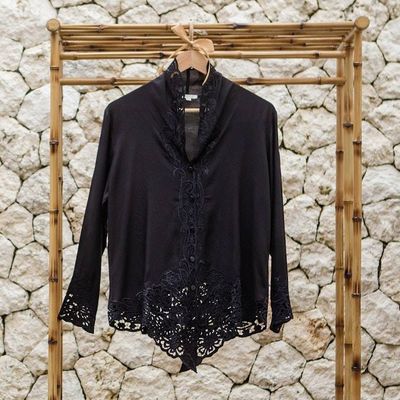 Alternate image for Embroidered Rayon Kebaya Blouse in Onyx from Bali Onyx Bidadari