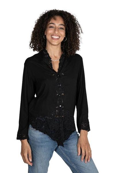 Alternate image for Embroidered Rayon Kebaya Blouse in Onyx from Bali Onyx Bidadari