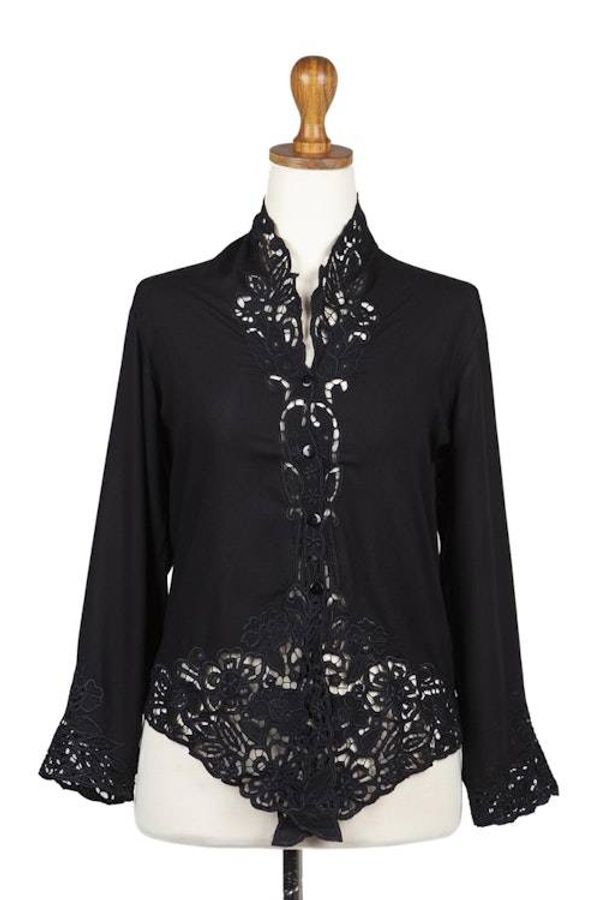 Alternate image for Embroidered Rayon Kebaya Blouse in Onyx from Bali Onyx Bidadari