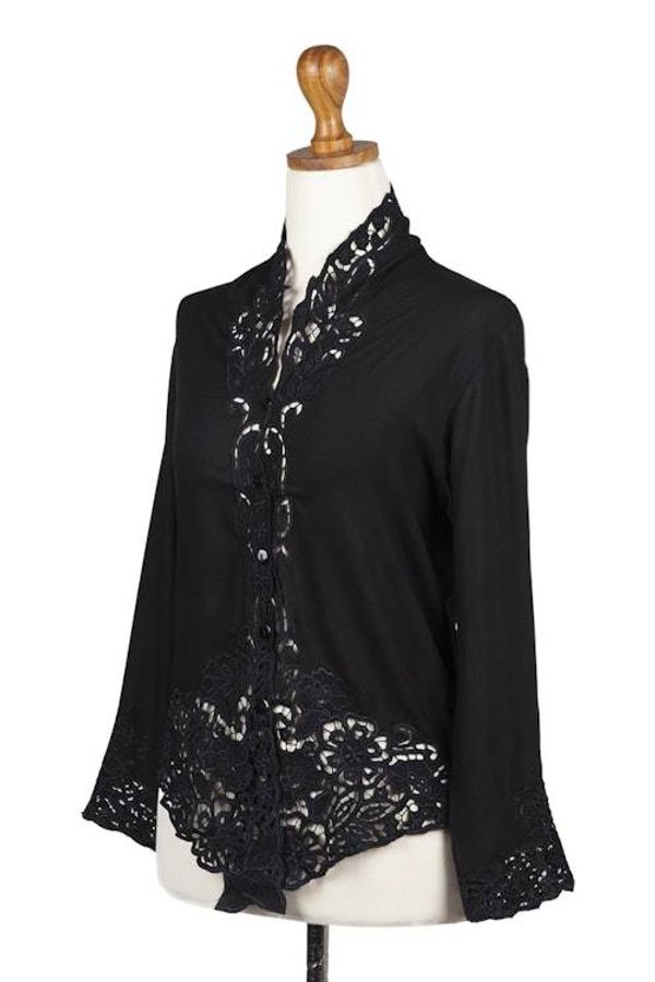 Alternate image for Embroidered Rayon Kebaya Blouse in Onyx from Bali Onyx Bidadari