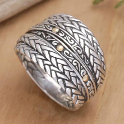 Primary image for Bohemian Sterling Silver Band Ring with Gold-Plated Accents Bohemian Allure