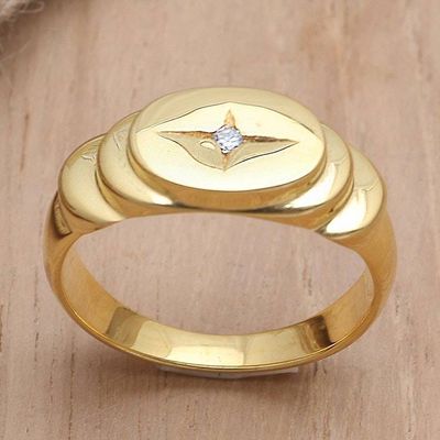 Primary image for Gold-Plated Cubic Zirconia Cocktail Ring Oval Cross