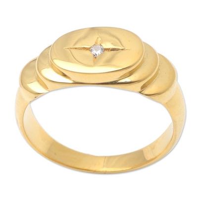 Alternate image for Gold-Plated Cubic Zirconia Cocktail Ring Oval Cross