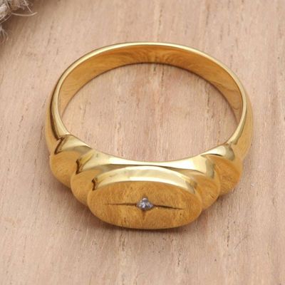 Alternate image for Gold-Plated Cubic Zirconia Cocktail Ring Oval Cross