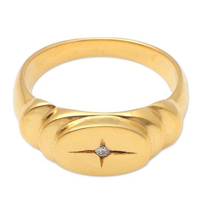 Alternate image for Gold-Plated Cubic Zirconia Cocktail Ring Oval Cross