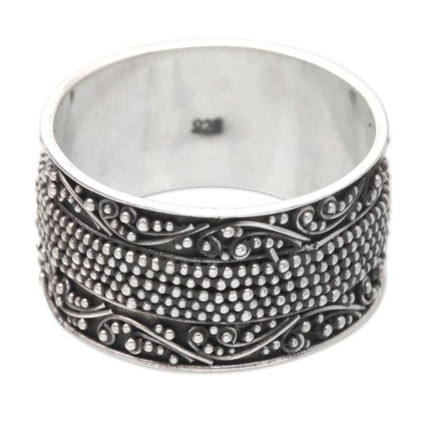 Alternate image for Sterling Silver Band Ring with Traditional Balinese Motifs Glamorous Storm