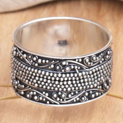 Alternate image for Sterling Silver Band Ring with Traditional Balinese Motifs Glamorous Storm