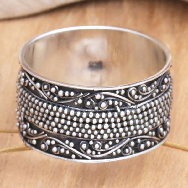 Alternate image for Sterling Silver Band Ring with Traditional Balinese Motifs Glamorous Storm