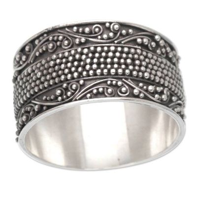 Alternate image for Sterling Silver Band Ring with Traditional Balinese Motifs Glamorous Storm