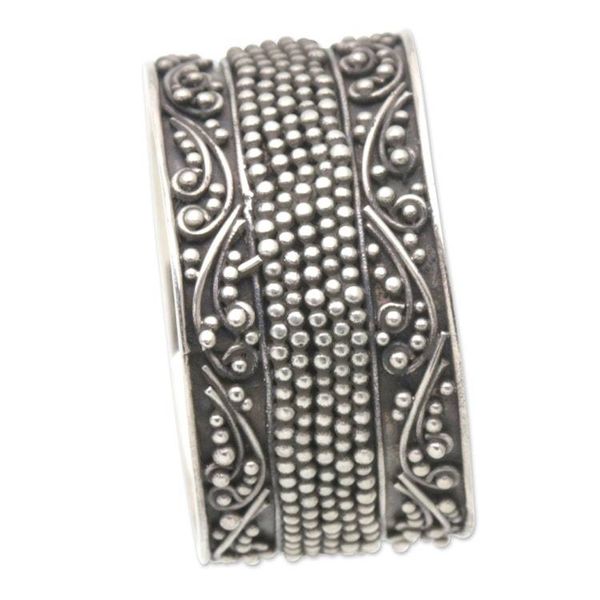 Alternate image for Sterling Silver Band Ring with Traditional Balinese Motifs Glamorous Storm