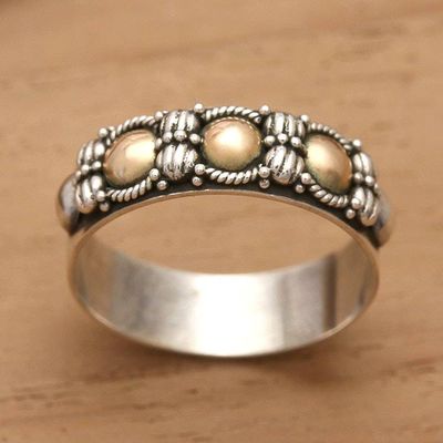 Alternate image for Hand Crafted Silver Ring with Accents in 18k Gold Five Moons