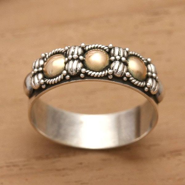 Alternate image for Hand Crafted Silver Ring with Accents in 18k Gold Five Moons