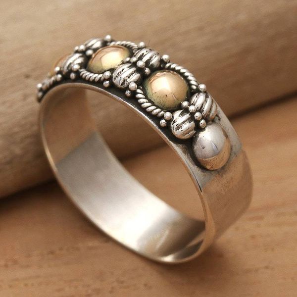 Alternate image for Hand Crafted Silver Ring with Accents in 18k Gold Five Moons