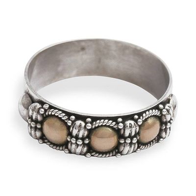 Alternate image for Hand Crafted Silver Ring with Accents in 18k Gold Five Moons