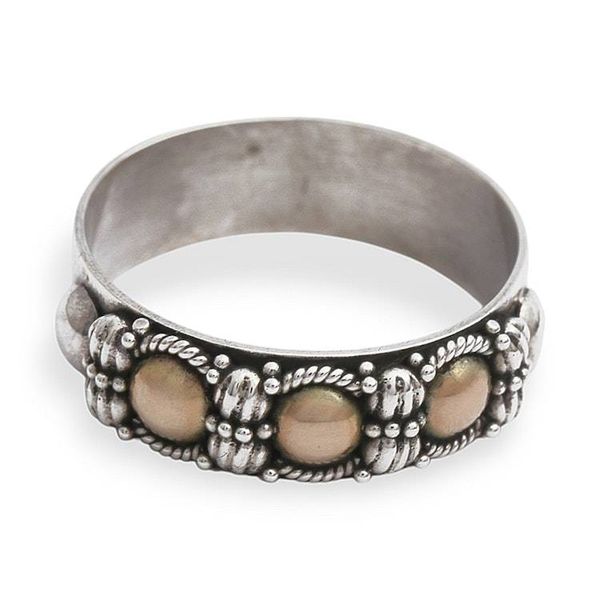 Alternate image for Hand Crafted Silver Ring with Accents in 18k Gold Five Moons