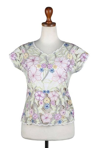 Alternate image for Colorful Floral Embroidered Rayon Blouse from Bali Springtime Mallow