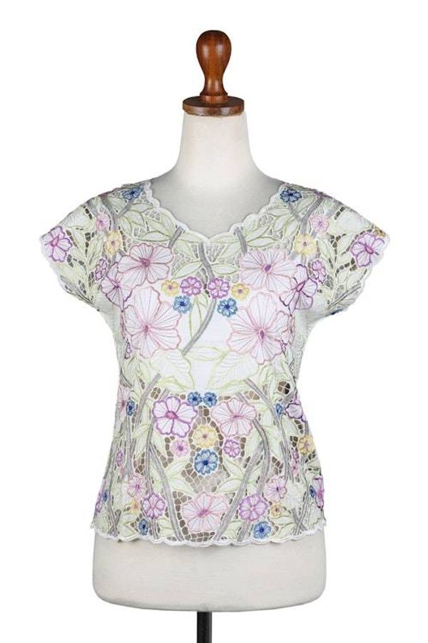 Alternate image for Colorful Floral Embroidered Rayon Blouse from Bali Springtime Mallow