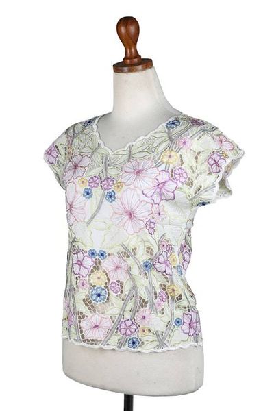 Alternate image for Colorful Floral Embroidered Rayon Blouse from Bali Springtime Mallow