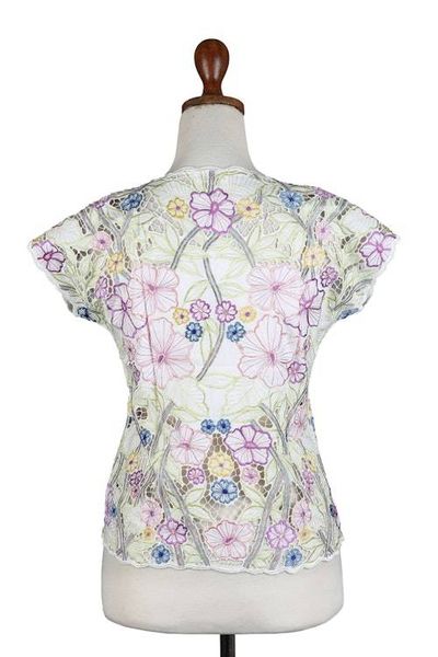 Alternate image for Colorful Floral Embroidered Rayon Blouse from Bali Springtime Mallow