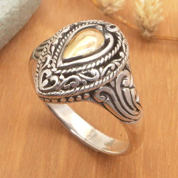 Alternate image for 18k Gold-Accented Classic Sterling Silver Cocktail Ring Golden Legend