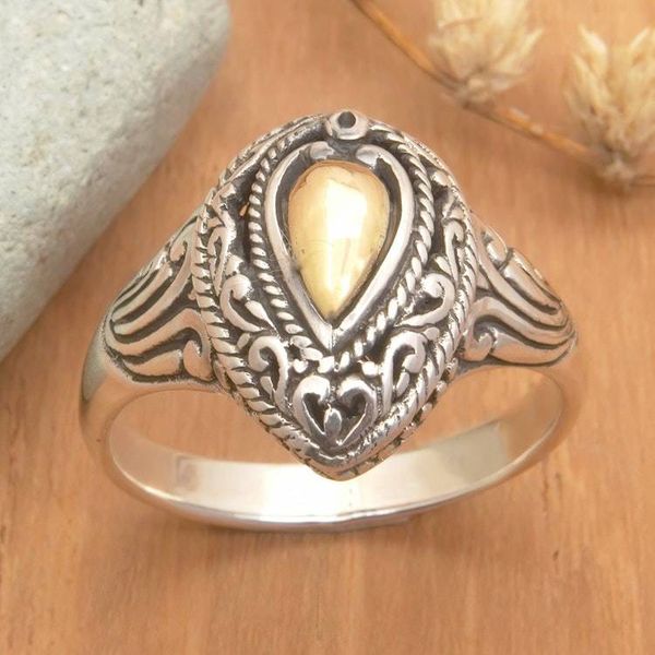 Alternate image for 18k Gold-Accented Classic Sterling Silver Cocktail Ring Golden Legend